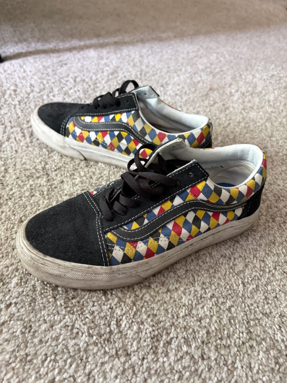 Vans Black Suede Sneakers with Multicolor Harlequin Panels